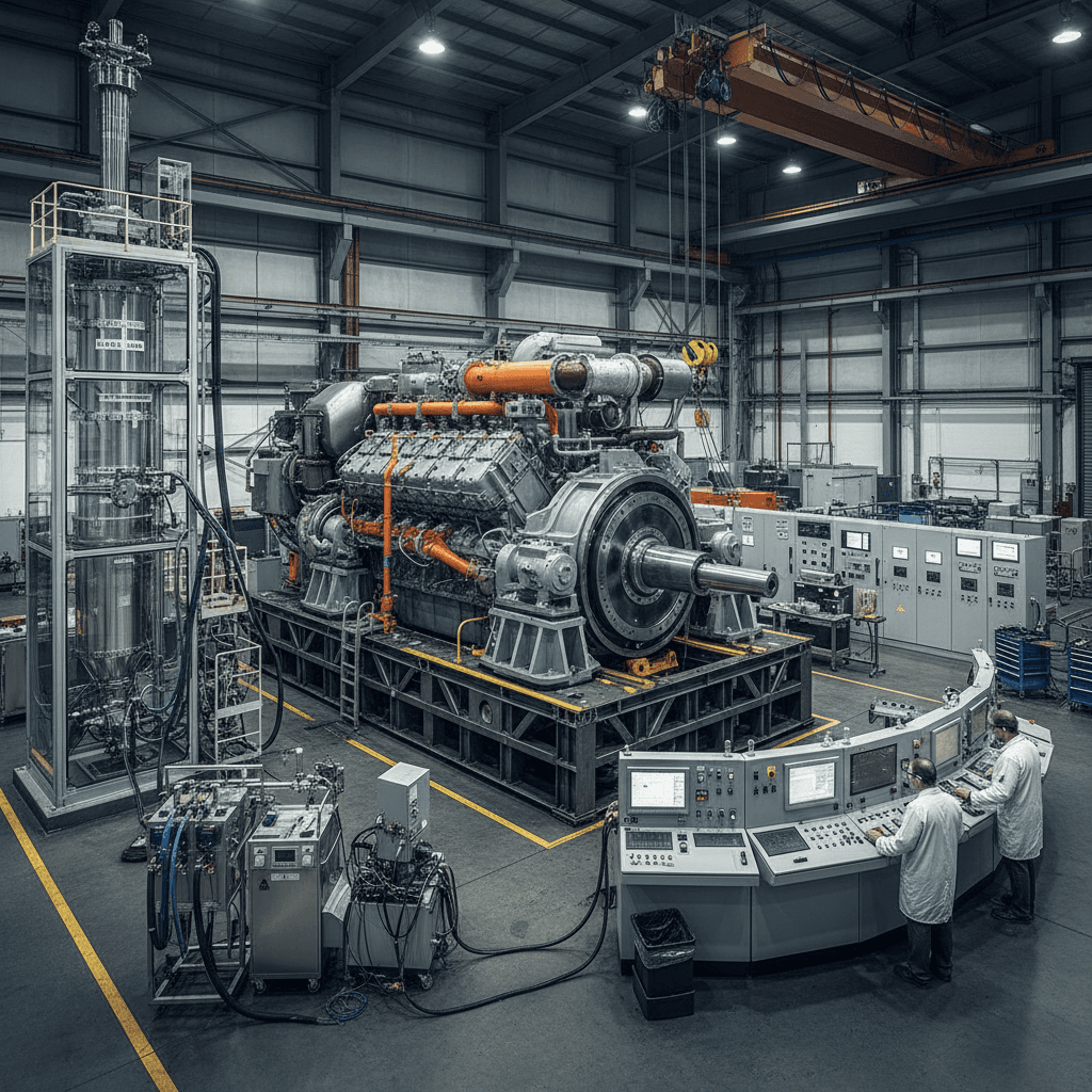 Industrial performance testing facility with large dynamometer and monitoring equipment